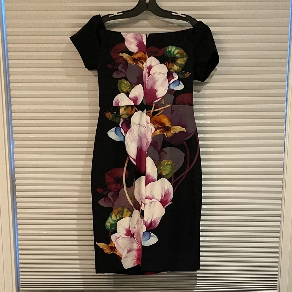 Trina Turk Black Dress with Pink and White Floral Design - NWOT - Picture 3 of 4